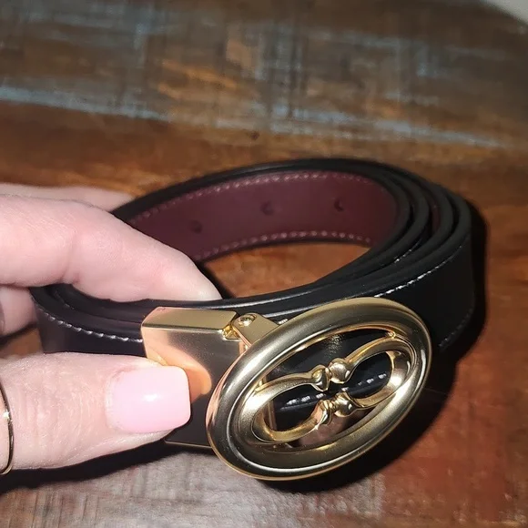 Coach Reversible 1" Belt C Signature Logo Black Brown Gold Leather 42" NEW - Picture 5 of 8